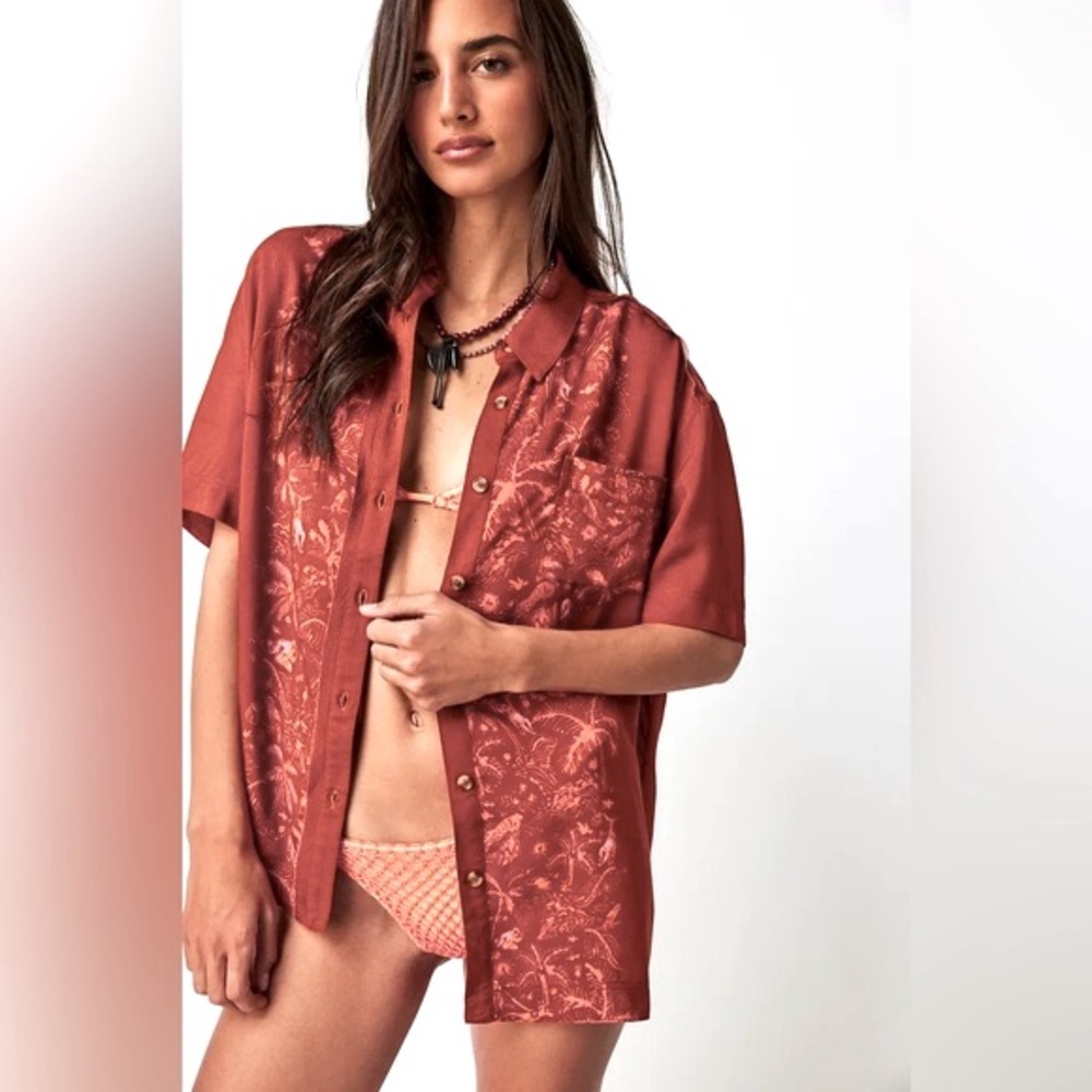 Free People Rust Button Down Shirt